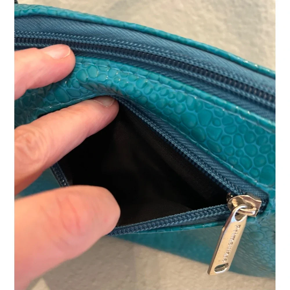Primeware Teal Blue Pebble Faux Leather Insulated Wine‎ Tote Bag Clutch Purse